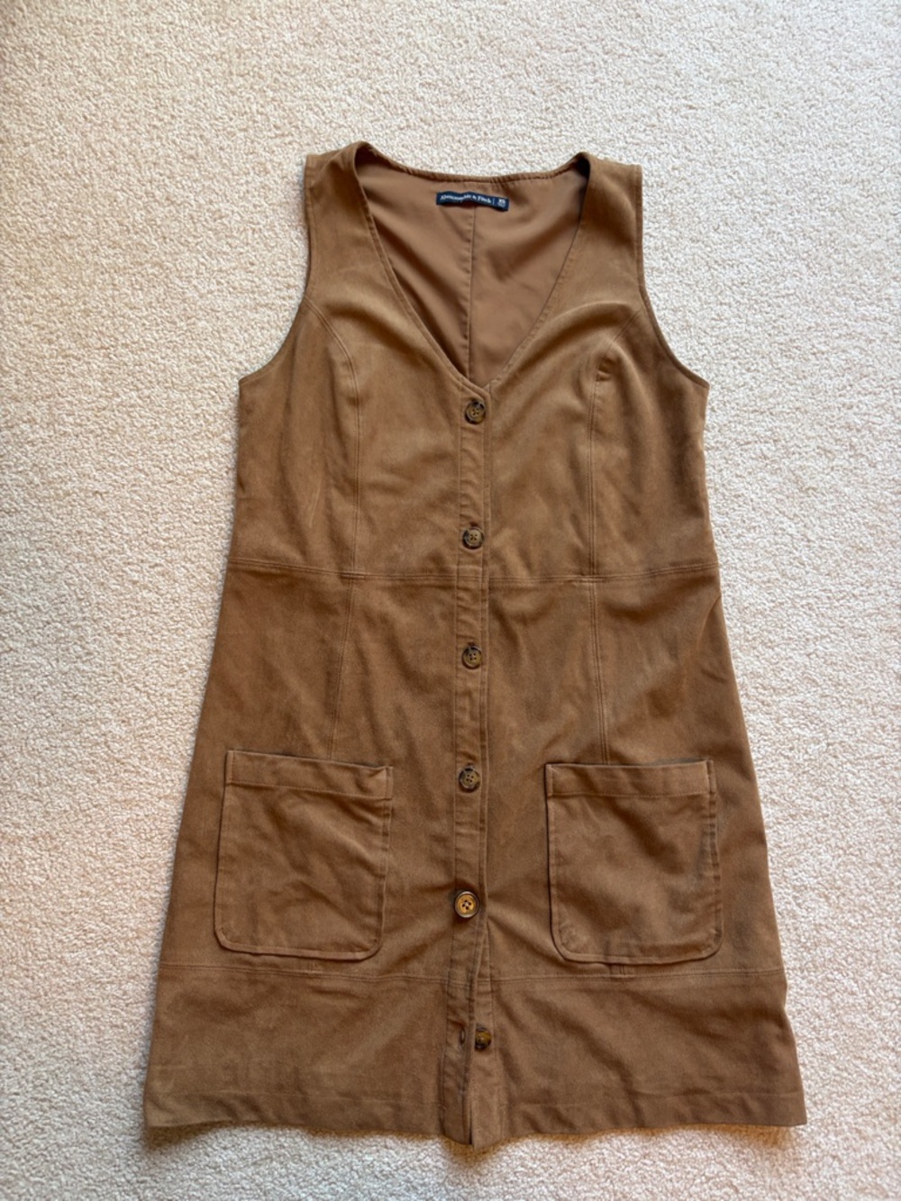 Abercrombie & Fitch Suede Brown Button-Front Mini Dress